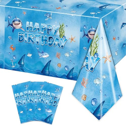3 PCS Shark Tablecloth Party Supplies Shark Themed Birthday Party Decorations，54 x 108inch - color: Shark