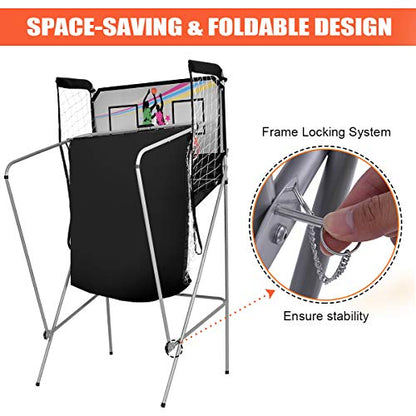 GYMAX Arcade Basketball Game Indoor Foldable with 8 Game Modes, Arcade Sound, 4 Balls and Inflation Pump, Electronic Basketball Games for All Ages Home - color: Silver