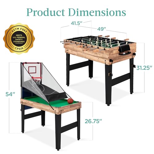 Best Choice Products Combo Game Table Set for Home, Game Room, Friends & Family w/Ping Pong, Foosball, Basketball, Air Hockey, Archery, Chess, Checkers, Shuffleboard, Bowling - color: Natural