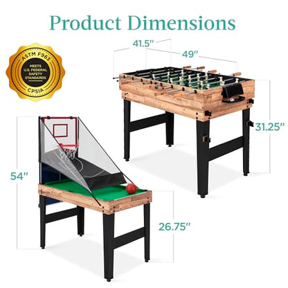 Best Choice Products Combo Game Table Set for Home, Game Room, Friends & Family w/Ping Pong, Foosball, Basketball, Air Hockey, Archery, Chess, Checkers, Shuffleboard, Bowling - color: Natural