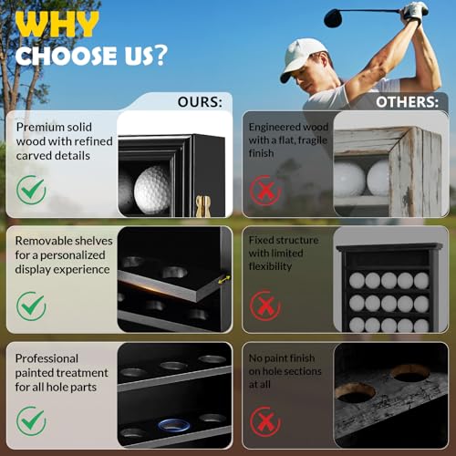 JupDec Golf Ball Display Case Frame for 30 Balls, Dustproof Solid Wood Holder Box with Unobstructed Clear View, Velvet Lined Cabinet with Removable Shelves, Ideal Gift for Golf Fans - size: 1 Pack
