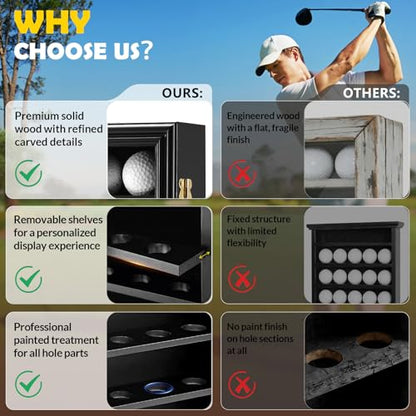 JupDec Golf Ball Display Case Frame for 30 Balls, Dustproof Solid Wood Holder Box with Unobstructed Clear View, Velvet Lined Cabinet with Removable Shelves, Ideal Gift for Golf Fans - size: 1 Pack