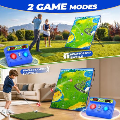 HopeRock Auto Scoring Golf Chipping Game Set, 60" Golf Practice Mat with Electronic Scoring Device, 2 Game Modes, 4-Level Adjustable Stand, Indoor Outdoor Backyard Golf Game for Adults Kids Golf Gifts