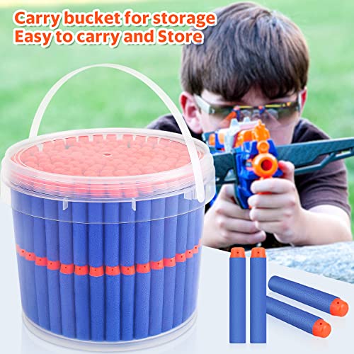 Pokiiulk Refill Darts Bullets Compatible with Nerf Guns N-Strike Elite Series, 300PCS Refill Darts Premium Foam Bullets Pack with Portable Storage Bucket - color: 300 DARTS