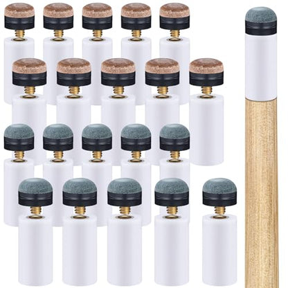 20 Sets Billiard Cues Tips Replacement with White Pool Cue Stick Ferrules 12mm/13mm Brown and Blue Slip on Pool Cue Tips Billiard Table Accessories Sticks Tip Cues Repair Kit