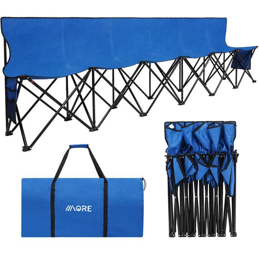 1MORE Portable Folding Bench, Foldable Sideline Bench for Team, 6 Seats Outdoor Camping Chair with Carry Bag & Backrest, Team Sport Sideline Bench for Football,Soccer, Fishing. Blue - color: Blue, style: With Backrest -6 seats