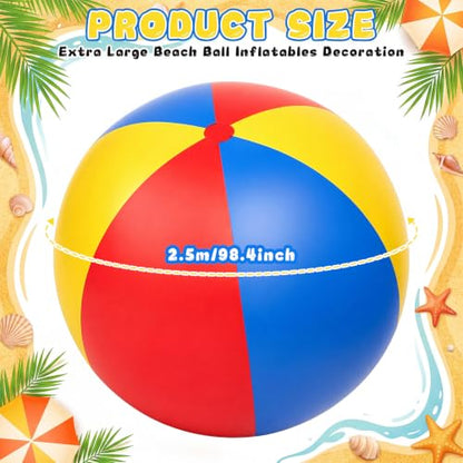 8.2 FT Giant Inflatable Beach Ball Jumbo Rainbow Beach Ball Extra Large Pool Balls for Summer Swimming Pool Party Yard Lawn Garden Decor