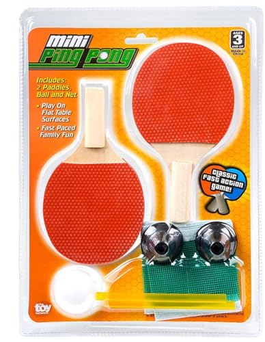 Mini Ping Pong Set - Table Tennis - 2 Paddles, Ping Pong Ball and Net - Individually Carded Toy for Ages 8 +