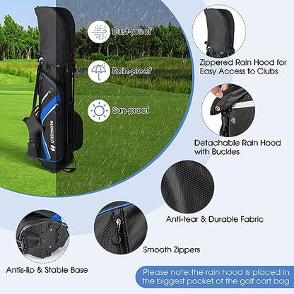KOTEK Golf Stand Bag, 14 Way Top Divider Golf Club Bag with Cooler, 6 Zippered Pockets, Rain Hood, Adjustable Dual Shoulder Straps & Umbrella Holder, Lightweight Golf Bag for Men Women - color: Blue