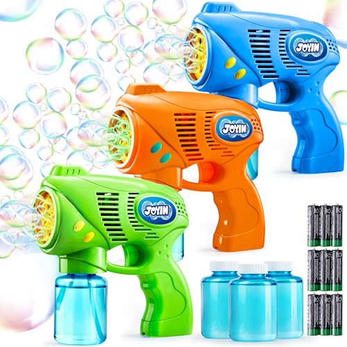 JOYIN 3 Bubble Guns Kit with 3 Solutions for Kids, Bubble Blaster for Summer Toy, Party Favors, Birthday, Outdoor & Indoor Activity, Birthday Gift - color: Solid