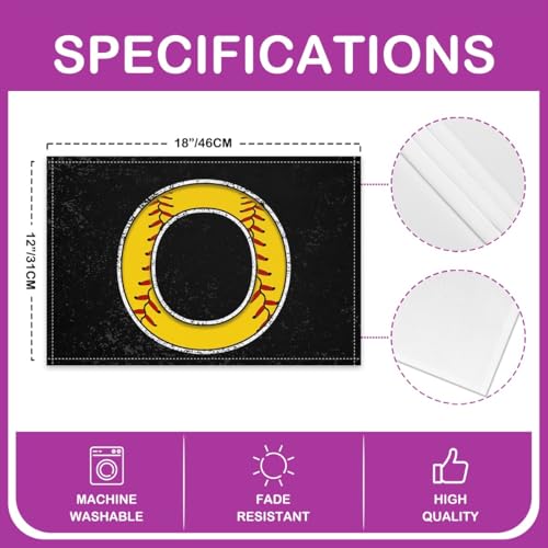 Erosebridal Initial Placemats 12x18 inch Set of 4 Boys Baseball Monogrammed Place Mats | Sports Gaming Table Place Mats Softball Accessories Yellow Black Oil Proof Washable Placemats - color: Yellow O