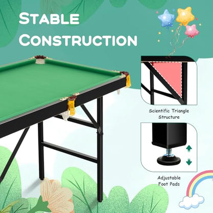 Costzon 47" Folding Billiard Table, Pool Game Table Includes Balls, Cues, Triangle, Chalk, Brush for Kids, Multipurpose Game Table for Parties & Family Gatherings