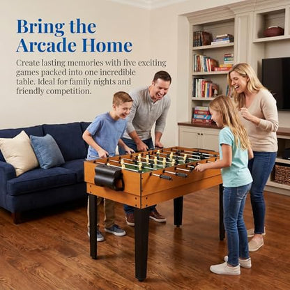 5-in-1 Multi-Game Table - Billiards, Push Hockey, Foosball, Ping Pong, and Basketball, Game Table Combo for Home Game Room Or Entertainment Space, Brown - size: 5-in-1 Multi-Game Table Brown