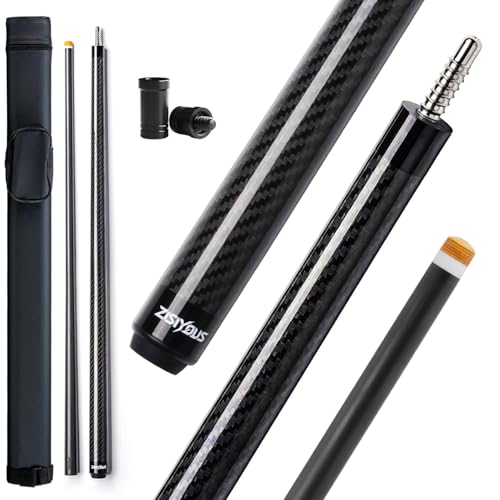 58" Carbon Fiber Pool Cue Stick 19-20oz Low Deflection Billiard Cue | Premium 3K Twill Butt, 12.5mm 8-Layer Pigskin Tip, 3/8-8 Stainless Joint, Hard Case, Adult Tournament & Home Players