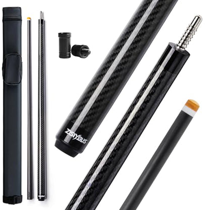 58" Carbon Fiber Pool Cue Stick 19-20oz Low Deflection Billiard Cue | Premium 3K Twill Butt, 12.5mm 8-Layer Pigskin Tip, 3/8-8 Stainless Joint, Hard Case, Adult Tournament & Home Players
