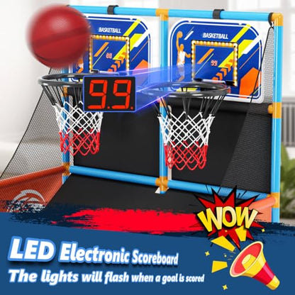 Dual Shot Arcade Basketball Game Set Boy Toys:Kids Basketball Hoop with 6 Balls Electronic Scoreboard LED Light Indoor Outdoor Sports Toy Activities for Boys Girls Birthday Gifts Aged 3-5 6-8 8-12 - style: Blue Double Scoring Basketball Hoop