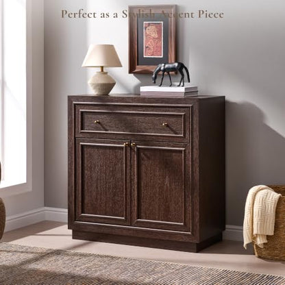 ACCOHOHO Modern Farmhouse Buffet Cabinet, 31.5" Sideboard Credenza, Modular Storage Cabinet with Framed Panel Fronts, Adjustable Shelves & Dual Base Design, Natural Walnut - color: Natural Walnut, size: 1 Piece