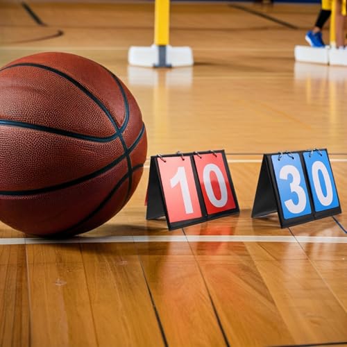 TOYANDONA Basketball Score Flipper 2-Digit Double-Sided Flip Scoreboard Set, Portable Tabletop Scorekeeper for Basketball Games and Sports Training, Red and Blue Design