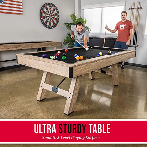 GoSports 7 ft Pool Tables with Wood Finish - Choose Your Style - Modern Billiards Table with 2 Cue Sticks, Balls, Rack, Felt Brush and Chalk - style: Black, Brown Wood Finish