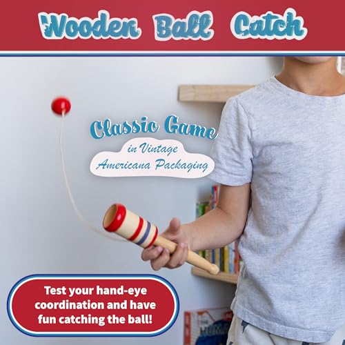 Continuum Games Way Back Toys Wooden Ball Catch, Game of Steady Hands and Skill, Novelty Family Fun Game for Ages 5 and up