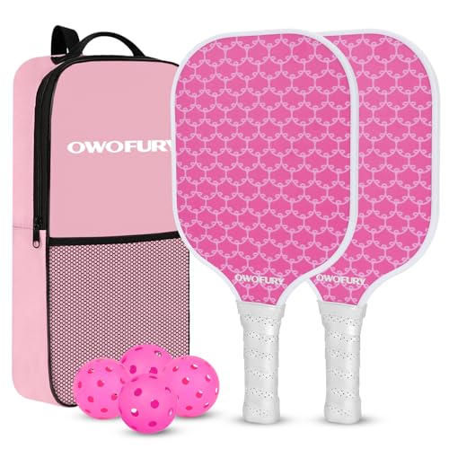 Fiberglass Pickleball Paddles Set of 2, Pickle Ball Racket Lightweight Honeycomb Core Control Paddle, with 4 Indoor Outdoor Balls and Bag for Men Women - color: Pink 01