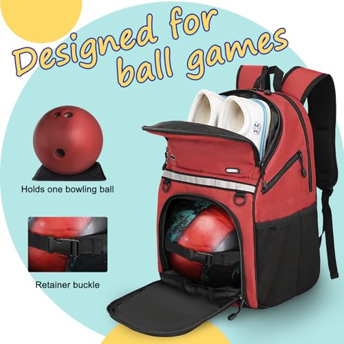 Goloni Bowling Backpack,Single Ball Bowling Bag with Shoe Compartment Up to Size 16,Bowling Bag with Padded Ball Holder - color: Red