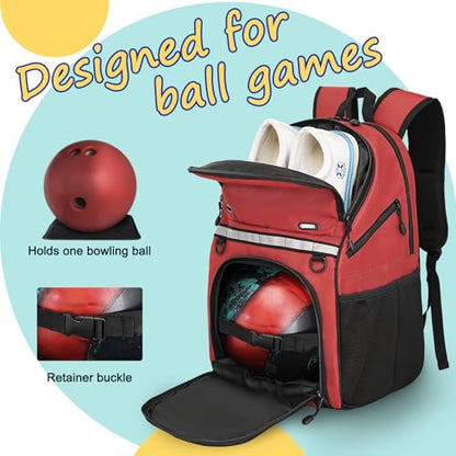 Goloni Bowling Backpack,Single Ball Bowling Bag with Shoe Compartment Up to Size 16,Bowling Bag with Padded Ball Holder - color: Red
