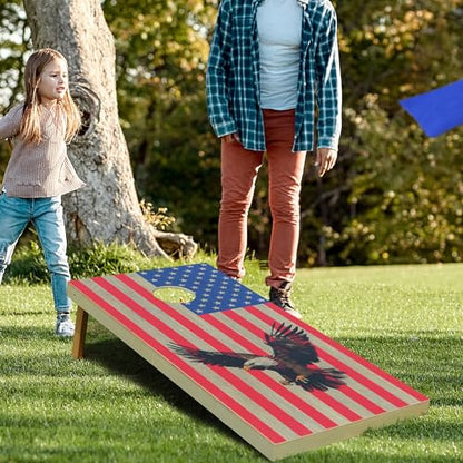 Regulation Cornhole Board Set with Storage Capability, 4 x 2 ft Solid Wood Cornhole Game Set with 8 Bean Bags and 2 Cornhole Board, Premium Corn Hole Game for Adults and Family (American Flag)
