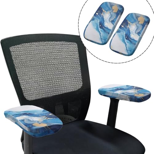 Blue Marble Print Office Chair Arm Cushion Soft Breathable Universal Protective Desk Chair Seat Cover with Armrest Pads for Game and PC Chairs - color: Blue Marble Print