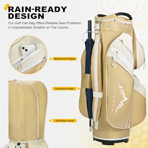 uniHimal Golf Cart Bag, 15 Way Organizer Divider Top with Handles and Rain Cover - color: Gold