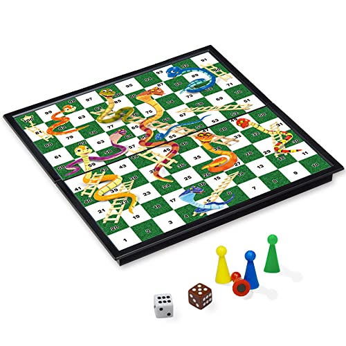 Snakes and Ladders Board Game Set-9.8", Magnetic Folding Travel Game, Family Fun Toys/Gift for Kids and Adults - style: Right Angled Style