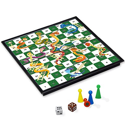 Snakes and Ladders Board Game Set-9.8", Magnetic Folding Travel Game, Family Fun Toys/Gift for Kids and Adults - style: Right Angled Style