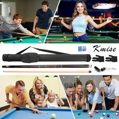 Kmise Pool Cues，Professional Billiard Pool Cue Stick with Hard Case 58" Canada Maple 13MM Tips, Low Deflection Technology - Perfect for Home Bars & Billiard (20oz Black)