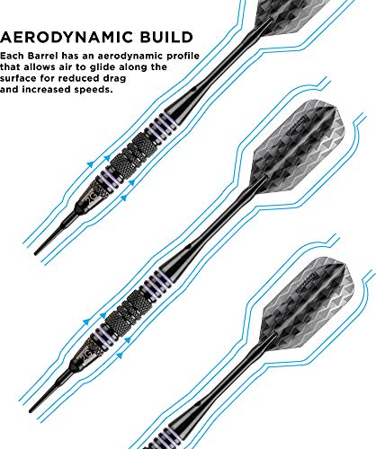 Viper by GLD Products Bobcat Adjustable Weight Soft Tip Darts with Storage/Travel Case - size: 16 Grams (Adjustable to 17 and 18 Grams), style: Black Coated Brass with Purple Rings