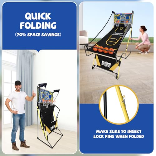 Small Arcade Basketball Game,Foldable Indoor Dual Basketball Scoring System with Sound Effects,Pump and Dual HoopsGame Modes for Family Game