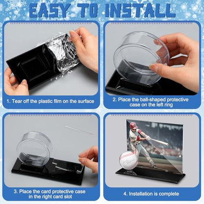 DoubleFill Acrylic Hockey Puck Display Case for Ball and Cards Clear Ball Holder Ring Stand Set Hockey Puck Centerpieces Protector Memorabilia Showcase