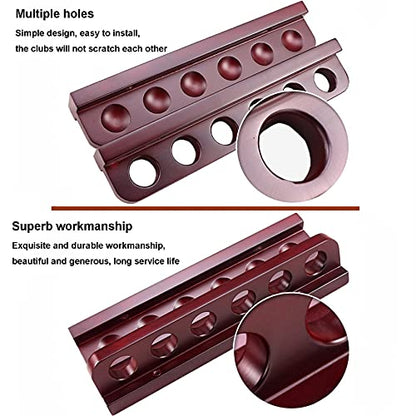 2-Piece Wall-Mounted Billiard Cue Holder 6-Hole Solid Wood Cue Holder Hanging Ball Billiard/Pool Cue Rack for Game Rooms Clubs
