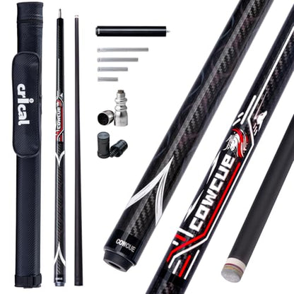 CRICAL COWCUE 58-Inch Carbon Fiber Pool Cue, Low Deflection, 12.5mm Tip | Adjustable pool cue with 3/8x8 joint for stable control, regular billiards practice and pool hall play. - color: CW-04-set