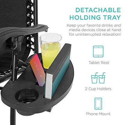 Best Choice Products Set of 2 Adjustable Steel Mesh Zero Gravity Lounge Chair Recliners w/Pillows and Cup Holder Trays - Black - color: Black, size: Standard