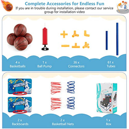 GYMAX Basketball Arcade Game Indoor, Double Shot Basketball Hoop Indoor with 4 Balls & Hand Pump, Mini Basketball Hoop for Kids Toddlers, Basketball Game Toys for Girls Boys