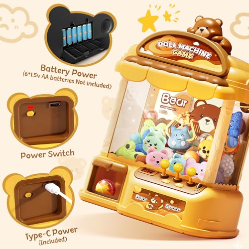 Large Claw Machine for Kids, Musical Electronic Arcade Game Console with Adjustable Sound, Christmas and Birthday Gift for Kids, Includes 30 Toys & 24 Game Coins & 20 Surprise Eggs - color: Khaki