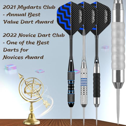 Turnart Darts Metal Tip Set - Steel Tip Darts Darts Set Professional Metal Darts 12 pcs 22/24 Grams Pro Dart Set with Stylish Case Aluminum Shafts Extra 9 Flights - color: Sliver