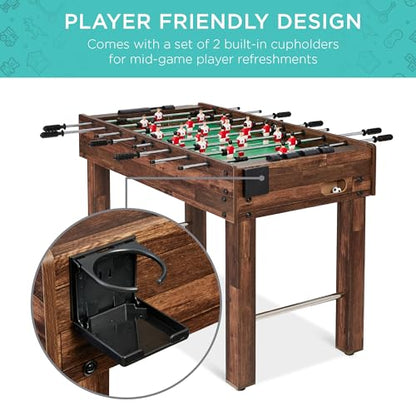 Best Choice Products Foosball Table for Kids and Adults, Game Room Soccer Game Table w/ 2 Balls, 2 Cup Holders, Ergonomic Handles, Chrome Finished Metal Bars - color: Walnut