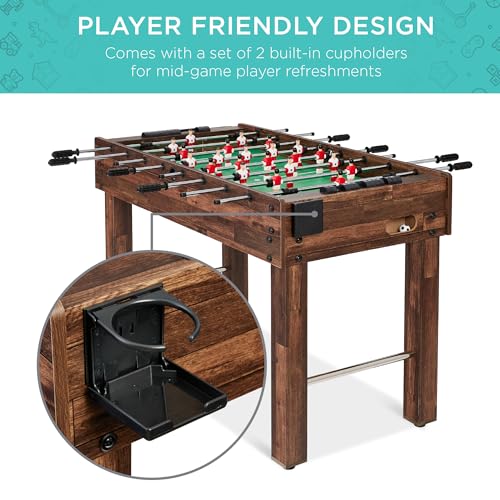 Best Choice Products Foosball Table for Kids and Adults, Game Room Soccer Game Table w/ 2 Balls, 2 Cup Holders, Ergonomic Handles, Chrome Finished Metal Bars - color: Walnut