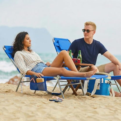 daystar SunnyFeel Beach Lounge Chair, Backpack Reclining Beach Chairs Lay Flat, Face Down Tanning Chair, Folding Camping Chairs Portable Camp Cot with Backpack Straps for Outdoor/Picnic/Lawn - color: Sea Blue