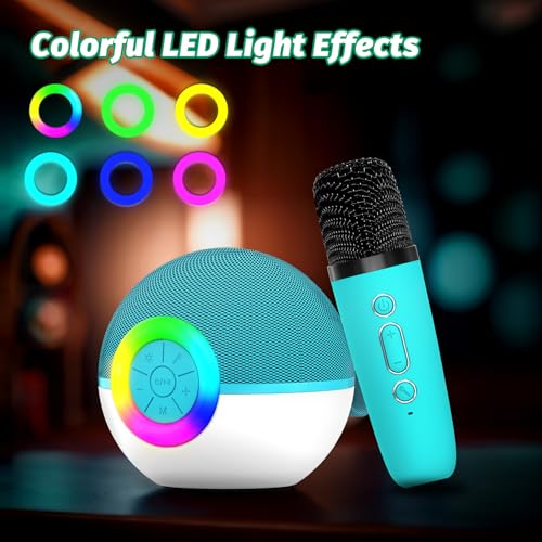 goopow Mini Karaoke Machine Speaker for Kids Adults, Portable Bluetooth Microphone Song Toys with LED Light, Best Chritmas Birthday Festival Gift for 3 4 5 6 7 8+ Year Old Girls Boys (Green-2MIC) - color: Green-2Mic