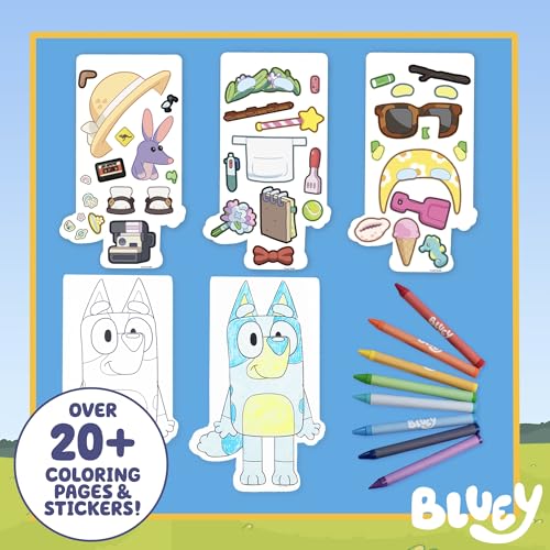 Bluey Sticker Activity Book, Includes 40 Stickers, Crayons, 2-in-1 Coloring & Sticker Book, Bluey Toys, Stickers for Kids, 5 Year Old Girl Gift, Coloring Books for Kids Ages 4-8, Toys & Games - style: Bluey Sticker Activity