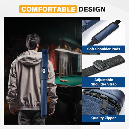 Trymaker Pool Cue Case, 1×1 Hard Pool Stick Case Holds 1 Complete of 2-Piece Cue (Not for 3/4 Cues), Made of Faux Leather Pool Cue Accessories - color: Blue