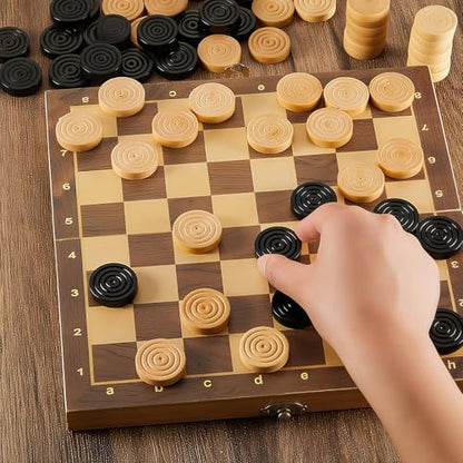 Sumind 48 Pcs Wooden Checkers Pieces 1.06 Inch Checker Pieces in Drawstring Storage Pouch Board Game with Stackable Ridge for Travel Office Backgammon Game(Black, Natural) - color: Black, Natural