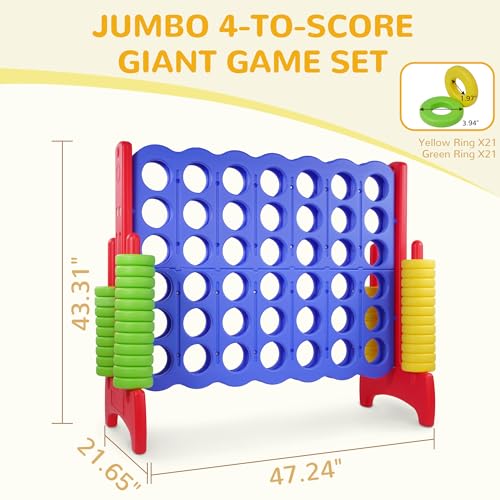Peekabu Giant 4-in-A-Row Connect Game Outdoor, 3.5FT Jumbo 4-to-Score Yard Game for Kids & Adults, 42 Rings & Quick-Release Slider